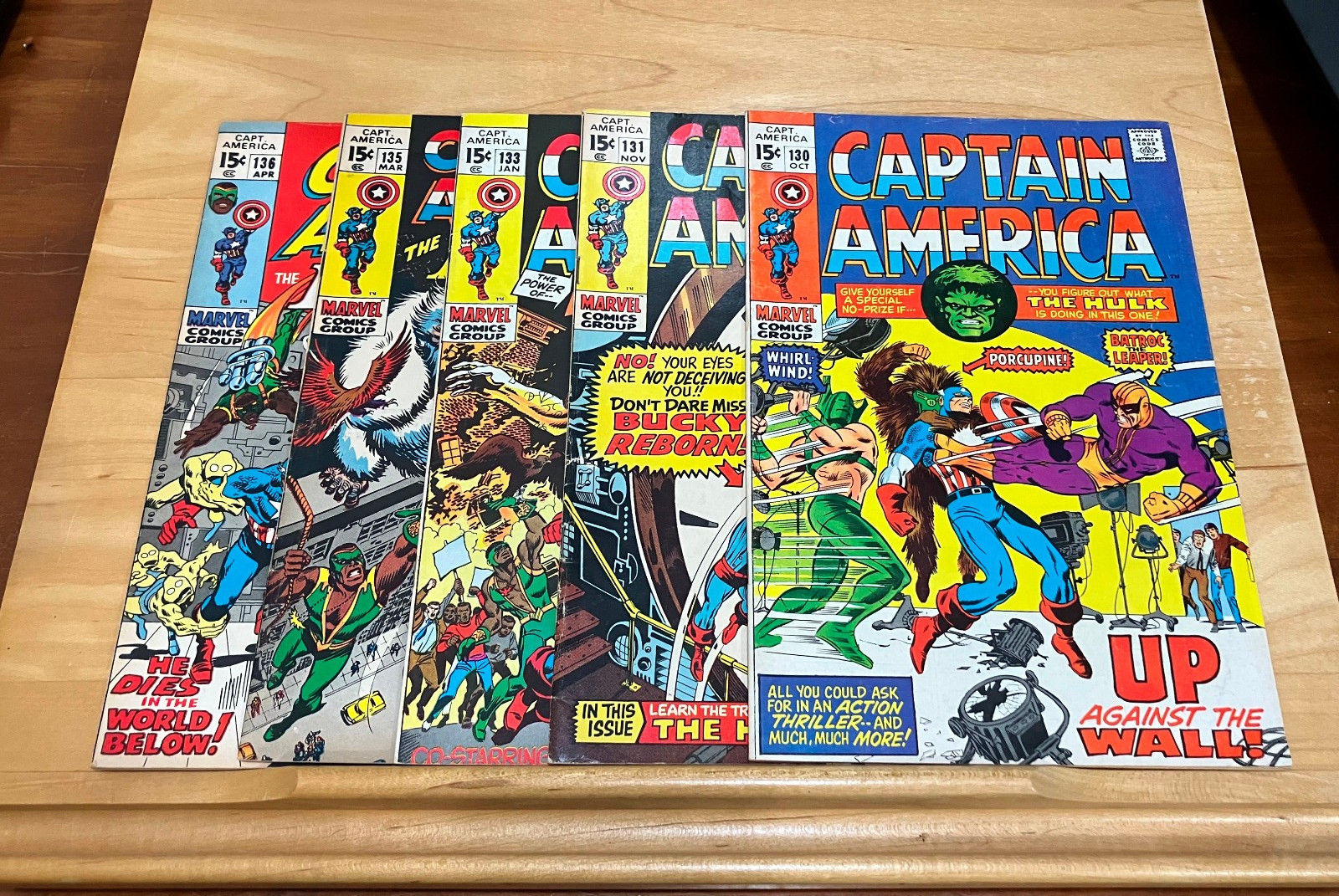 Captain America lot, 5 total issues. # 130, 131, 133, 135 and 136. Grade Fine.