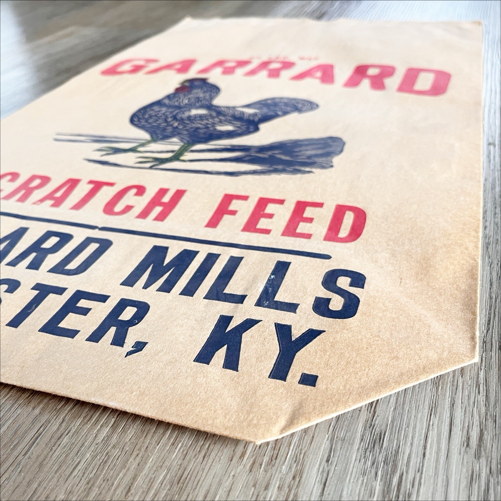 Vintage Paper Feed Sack Chicken Hen Garrard Mills Lancaster Kentucky farmhouse