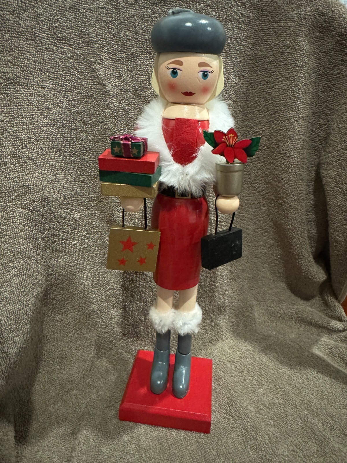Nutcracker Shopping Girl Woman 14″ Holiday Decor New