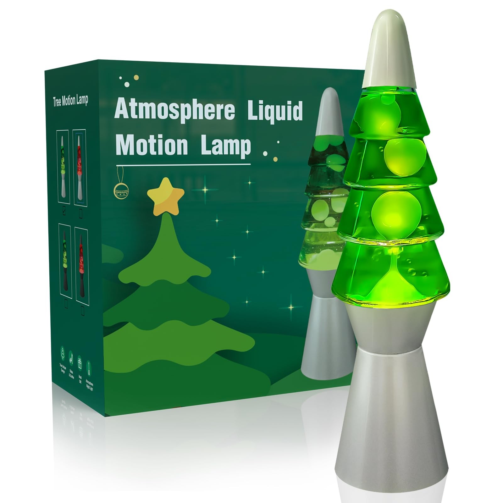 Liquid Motion Lamp Tree Mood Lighting Night Light Green Water & White Wax 13….