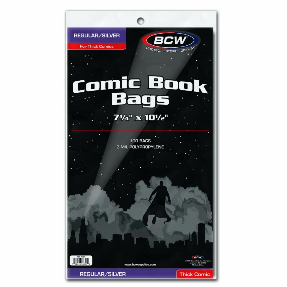 Pack of 100 BCW Silver/Regular Thick Comic Bags (1-SIL-THICK)