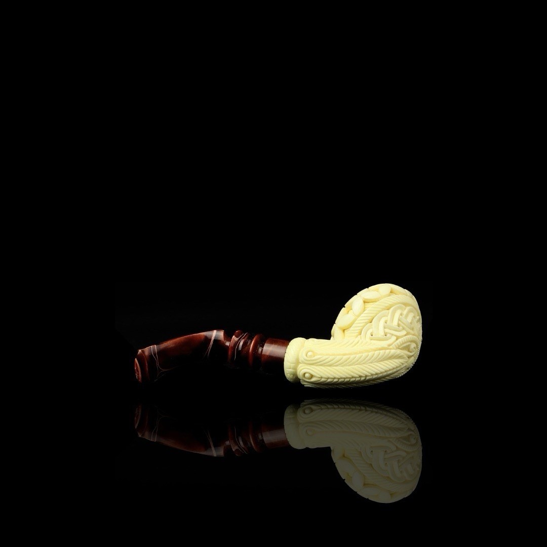 Ornate Squat Rhodesian Pipe BLOCK MEERSCHAUM-NEW Handmade Case#1549