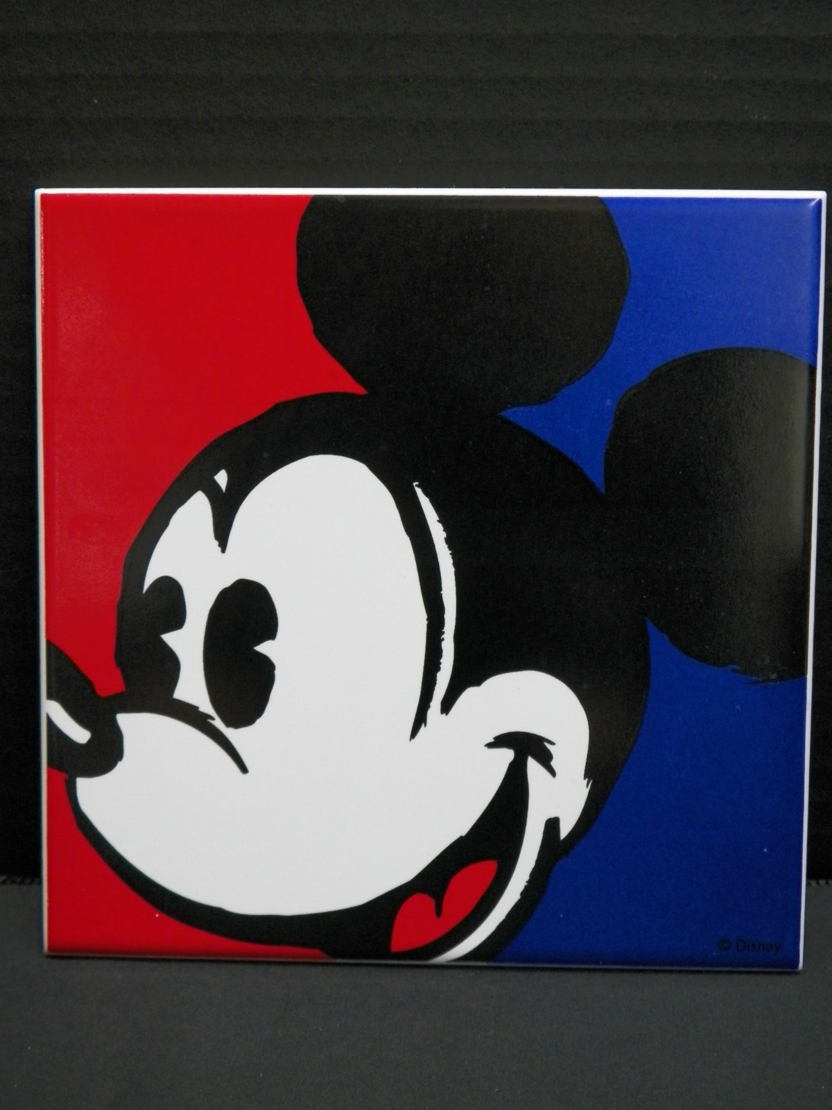 Vintage Walt Disney Mickey Mouse Tile Trivet Colorblock Made in USA Red Blue