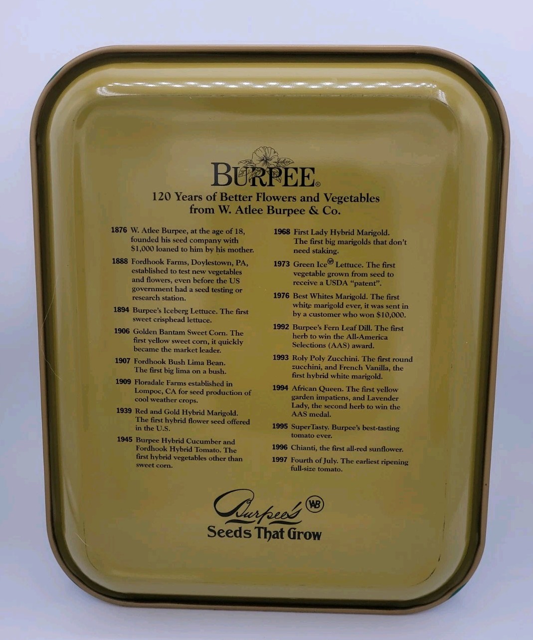 VINTAGE 1913 Tin Serving Tray W. Atlee Burpee Years of Better Flowers & Vegs 13″