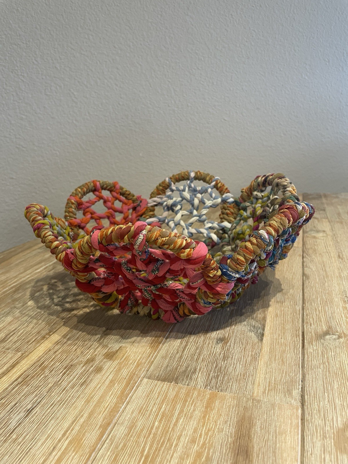 Vintage Iron Wrapped In Recycled Multi-Colored Jute Yarn Boho Retro Electic