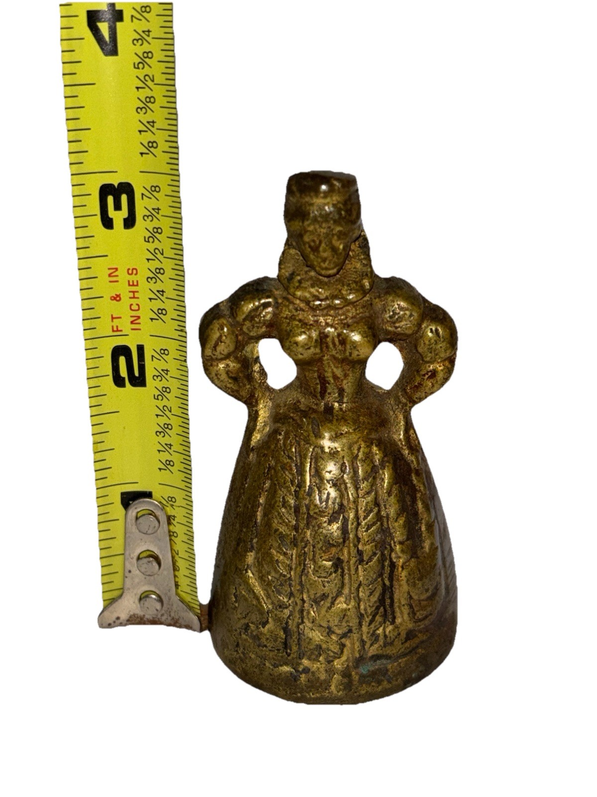Vintage Brass Victorian Lady Bell w/ Legs & Feet Clapper 3” tall