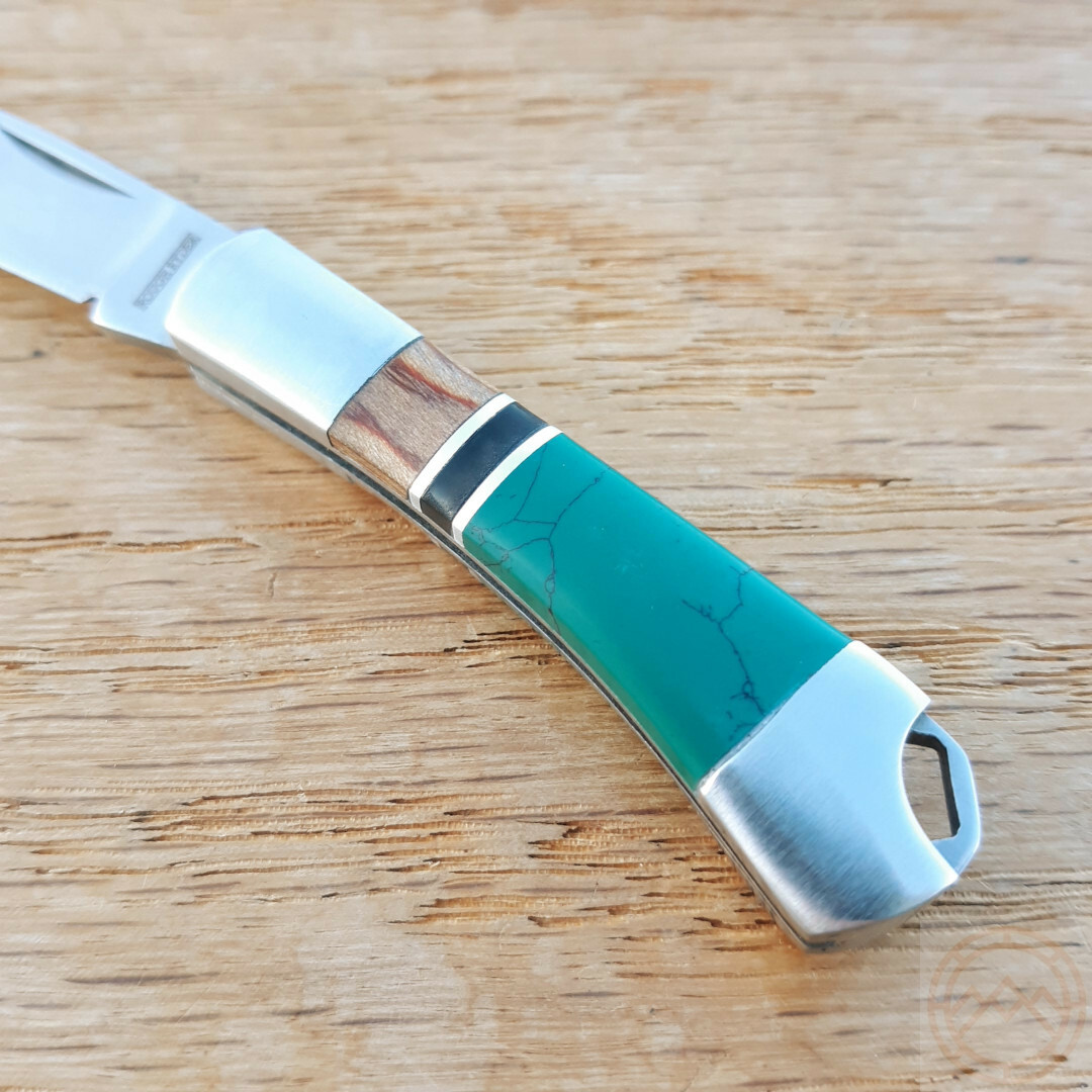 Rough Ryder Mini Folding Knife 1.38″ Stainless Steel Blade Turquoise/Wood Handle