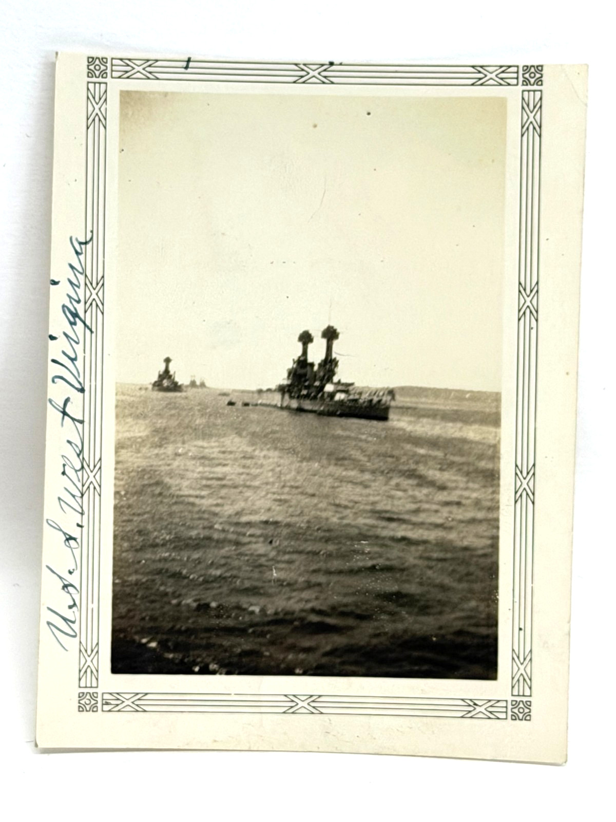 Antique Vintage 1930’s Photograph U.S.S. West Virginia Ship Art Deco Border
