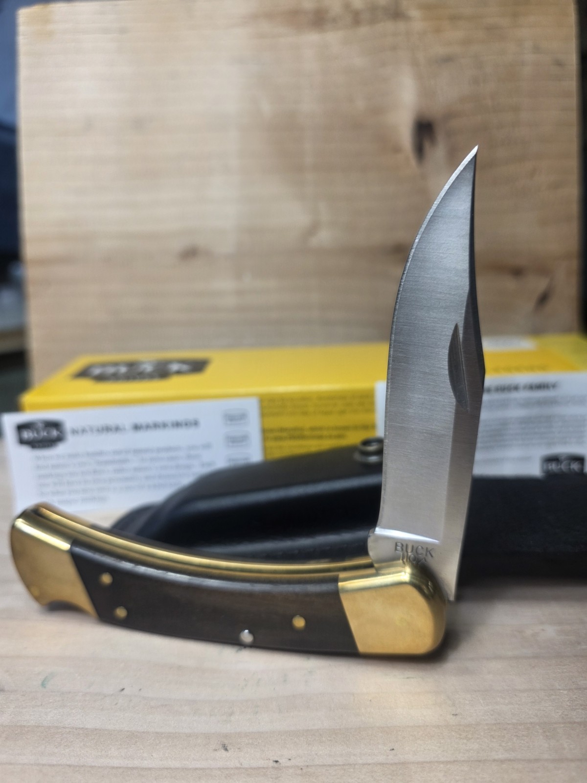2023 Ebony Hardwood Handle Buck 110 Folding Knife Box / Sheath