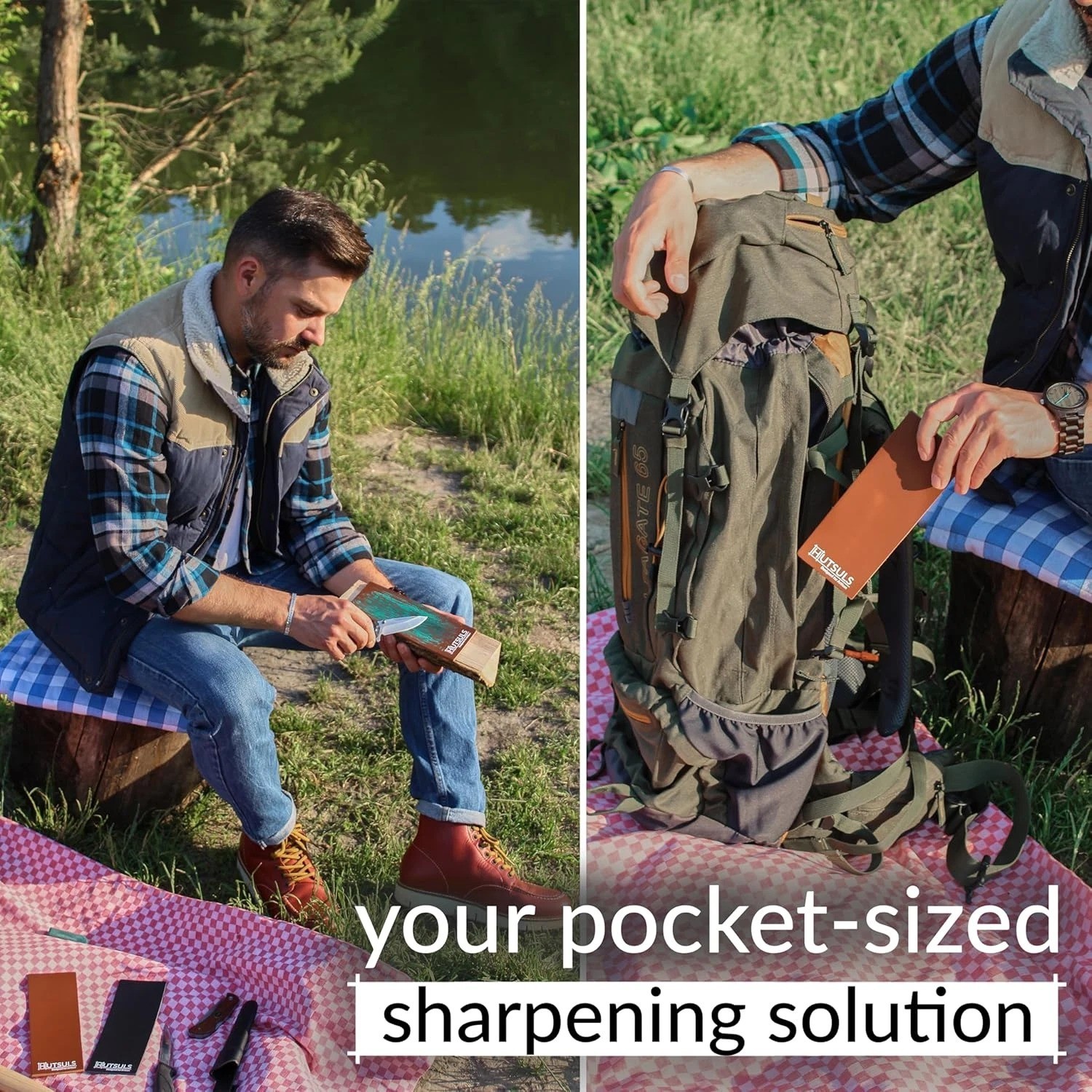 Brown Leather Strop Kit with Green Compound Vegetable-Tanned Two-Sided Sharpener