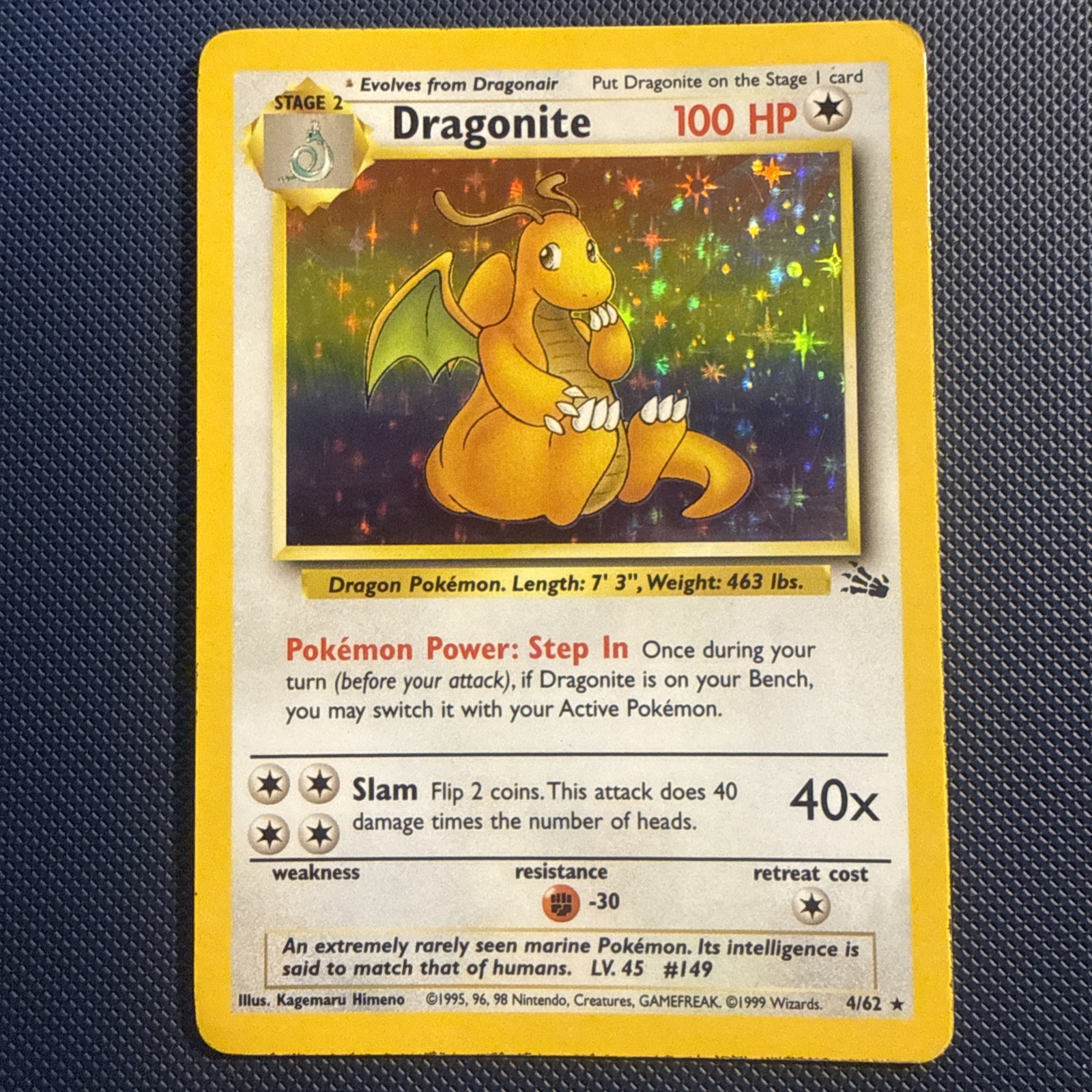 Dragonite 4/62 Holo Rare Vintage Fossil Pokemon Card MP