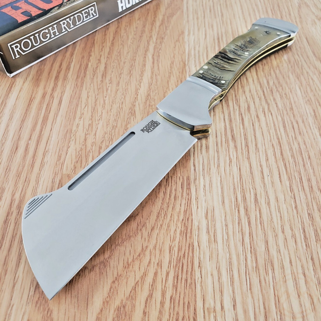 Rough Ryder Big Folding Knife 4″ Satin Finish Stainless Blade Ram’s Horn Handle