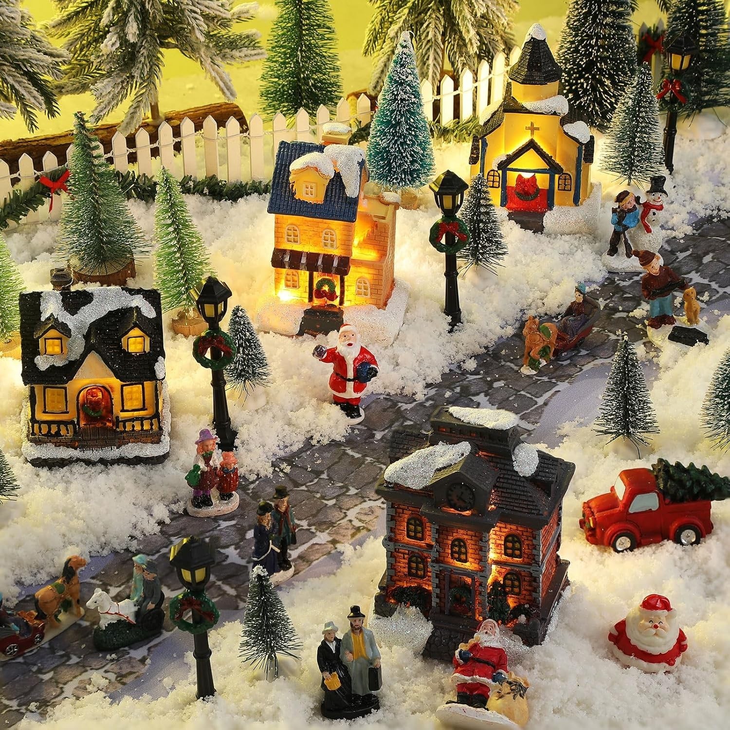 27 Pcs Christmas Village Sets Figurines Decoration LED Lighted Village Houses Co