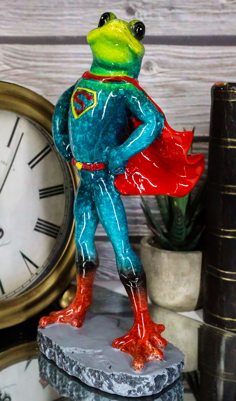 Ebros Superhero Frog Superman Statue 8″Tall Animated Frog Decor