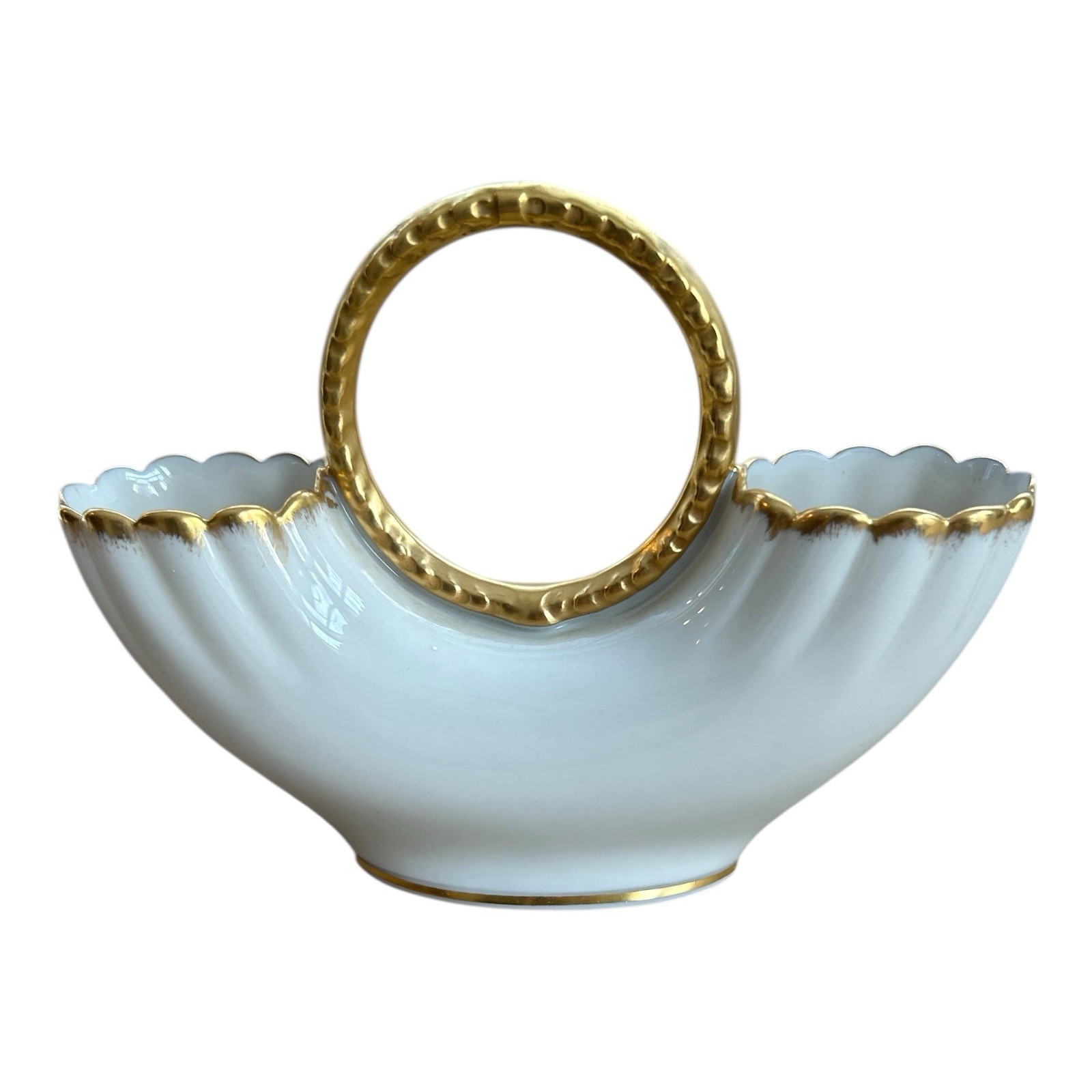 Vintage Lenox Ivory & Gold Trim Wedding Ring Double Flower Vase 1930s-50’s