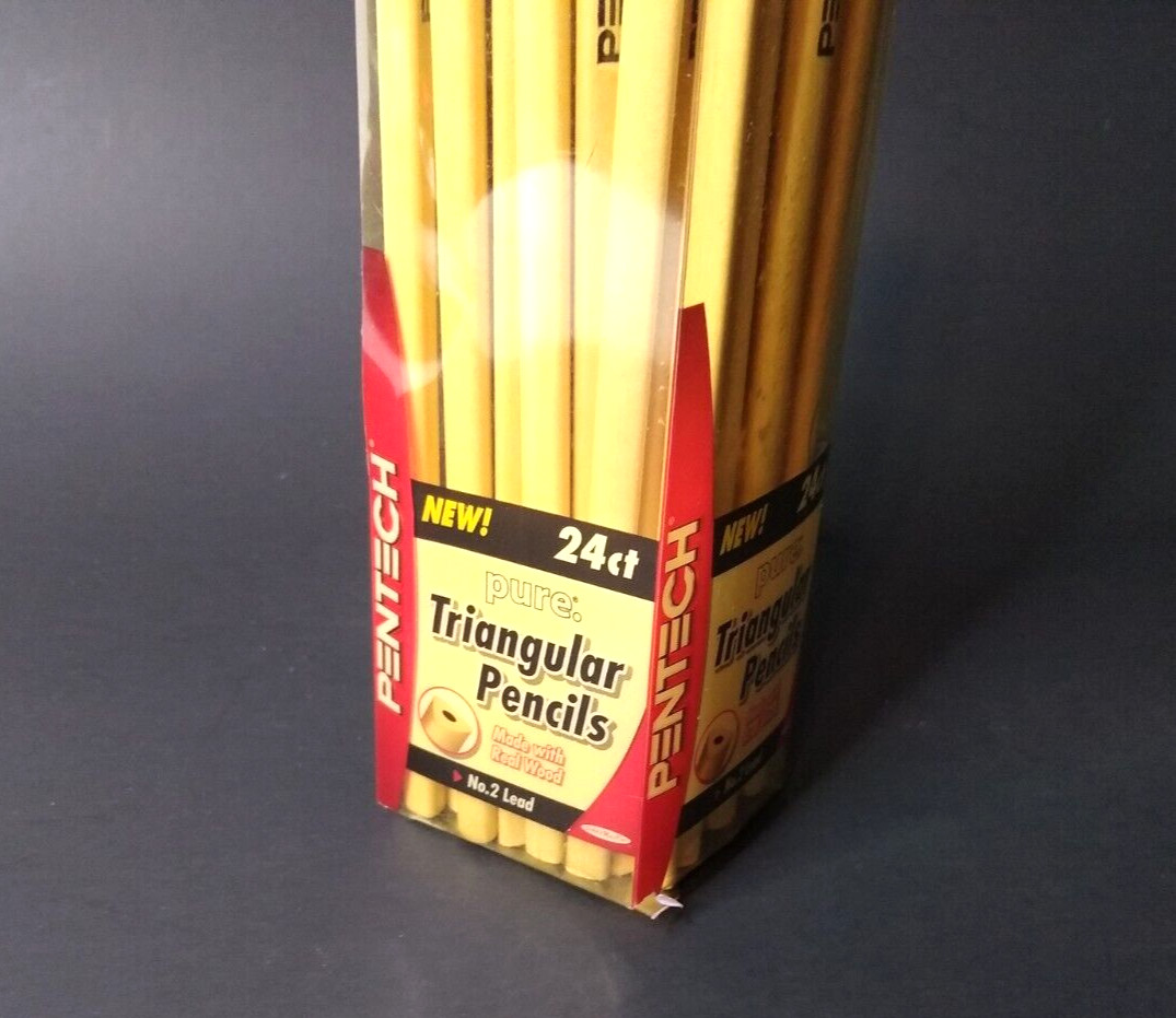Unsharpened Pentech Pure Triangular No 2 Lead Pencils, Real Wood, Lot of 23, NIB