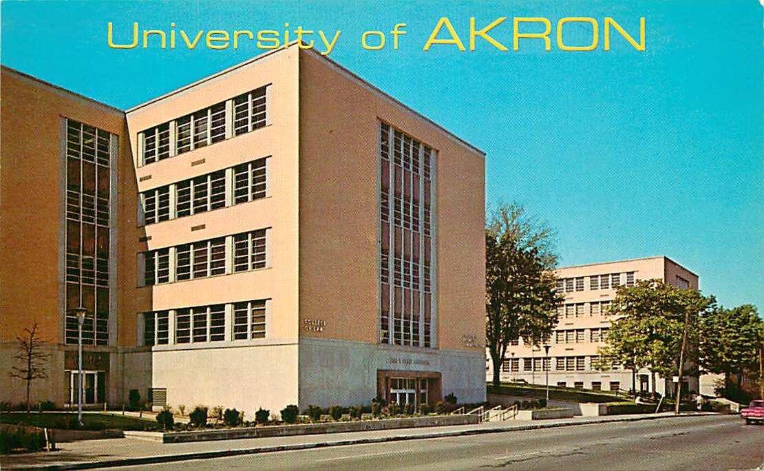 Postcard Akron, Ohio – University of Akron, Law & Education Buildings