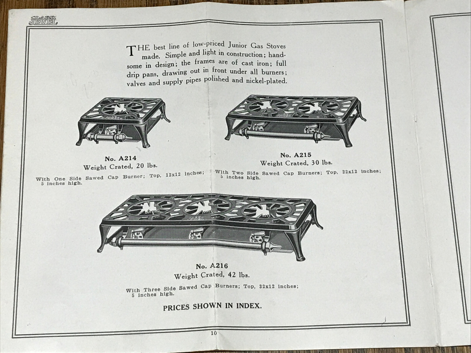 1925 Clark Jewel Stoves For Cold Process Gasoline Gas Catalog George M. Clark Co