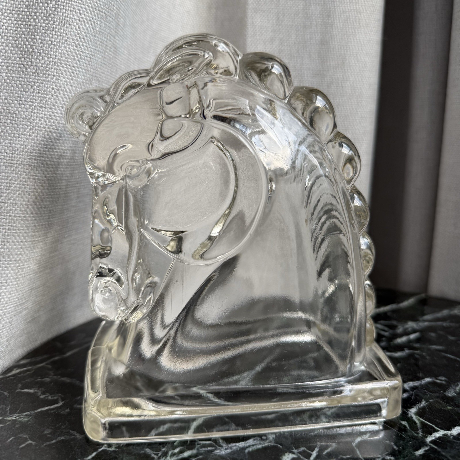 Vintage Federal Glass Pressed Glass Clear Horse Head Bookend Paperweight 1970s