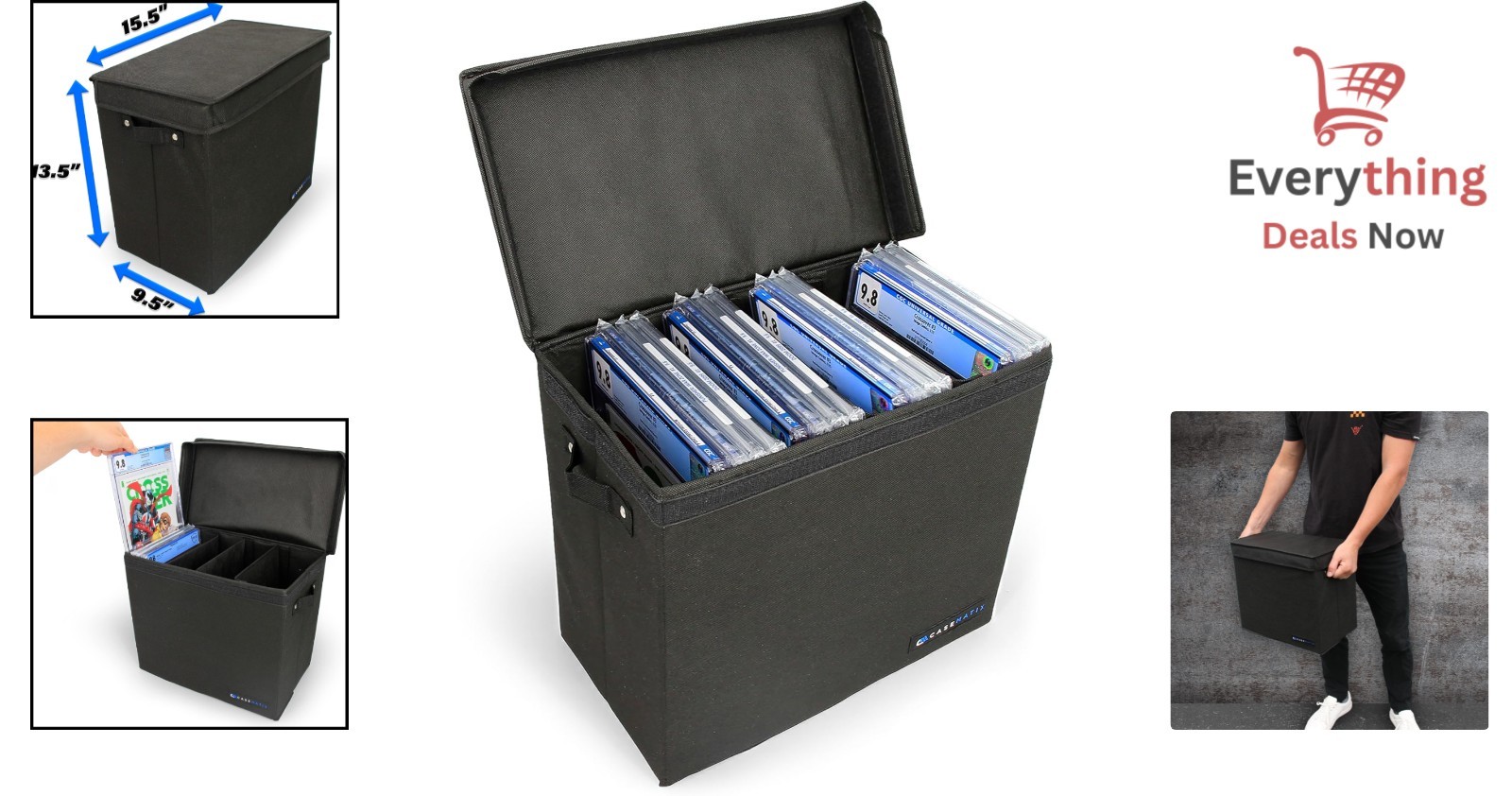 Graded Comic Book Storage Case Fits 28 CGC Slabs Portable Fabric Bin Box Black