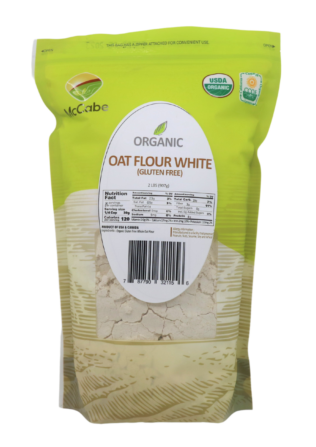 McCabe Organic Oat Flour White, 2 lb (32 oz), USDA Organic Certified