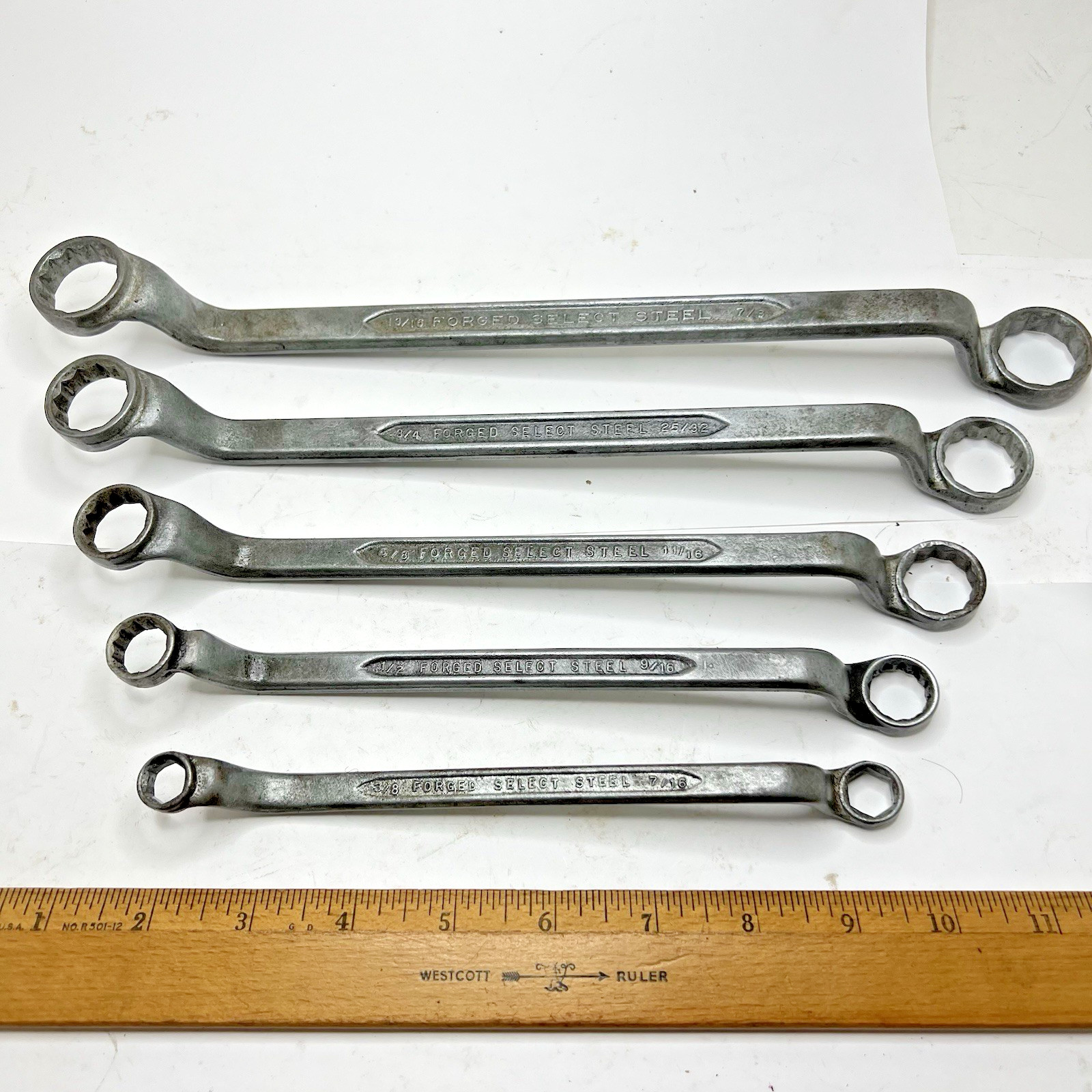 Vintage Lot 5 Forged Select Steel SAE DBE Offset Double Box End Wrench Set (USA)