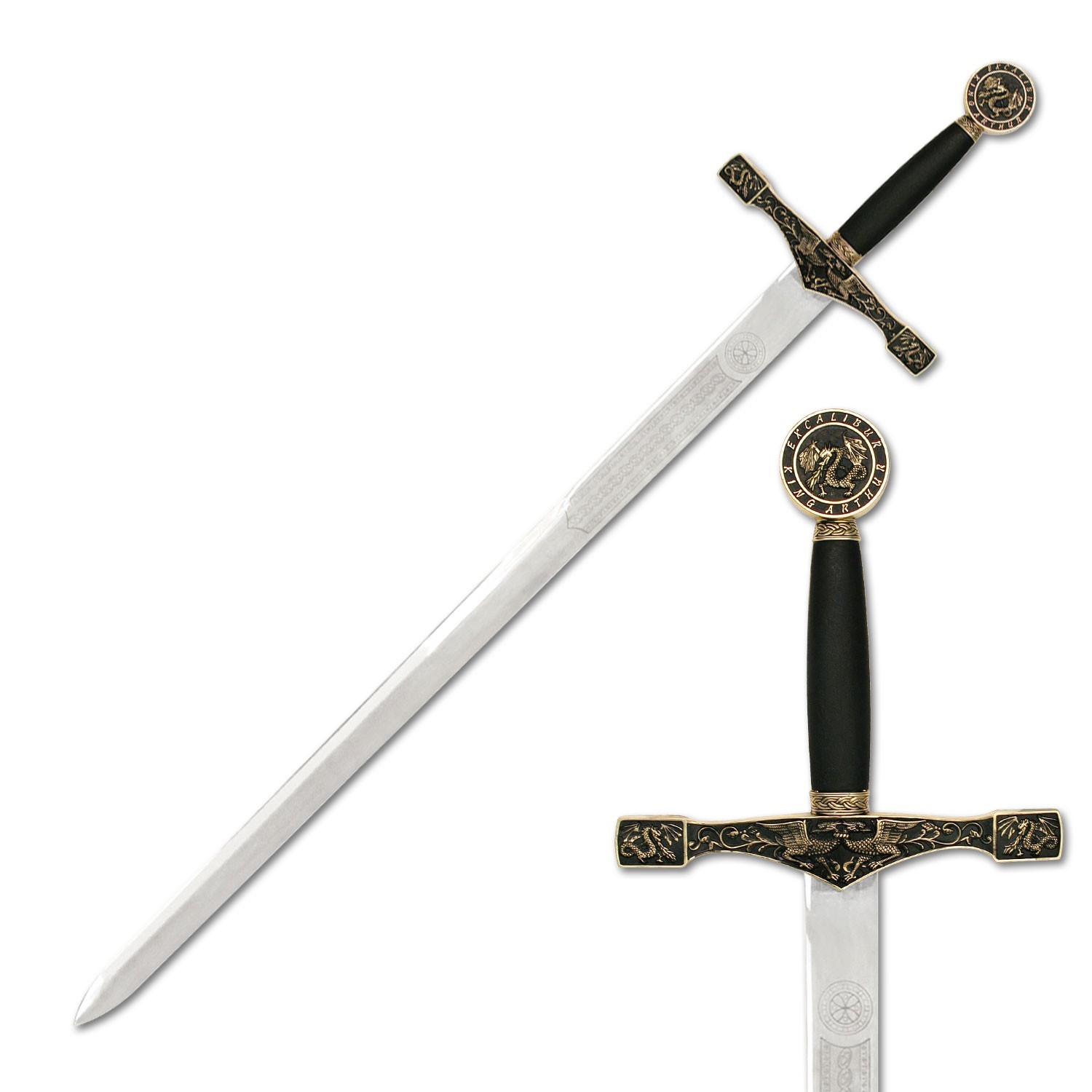 45.50″ BladesUSA Excalibur Medieval Sword w/Wood Display Plaque-Alloy Handle