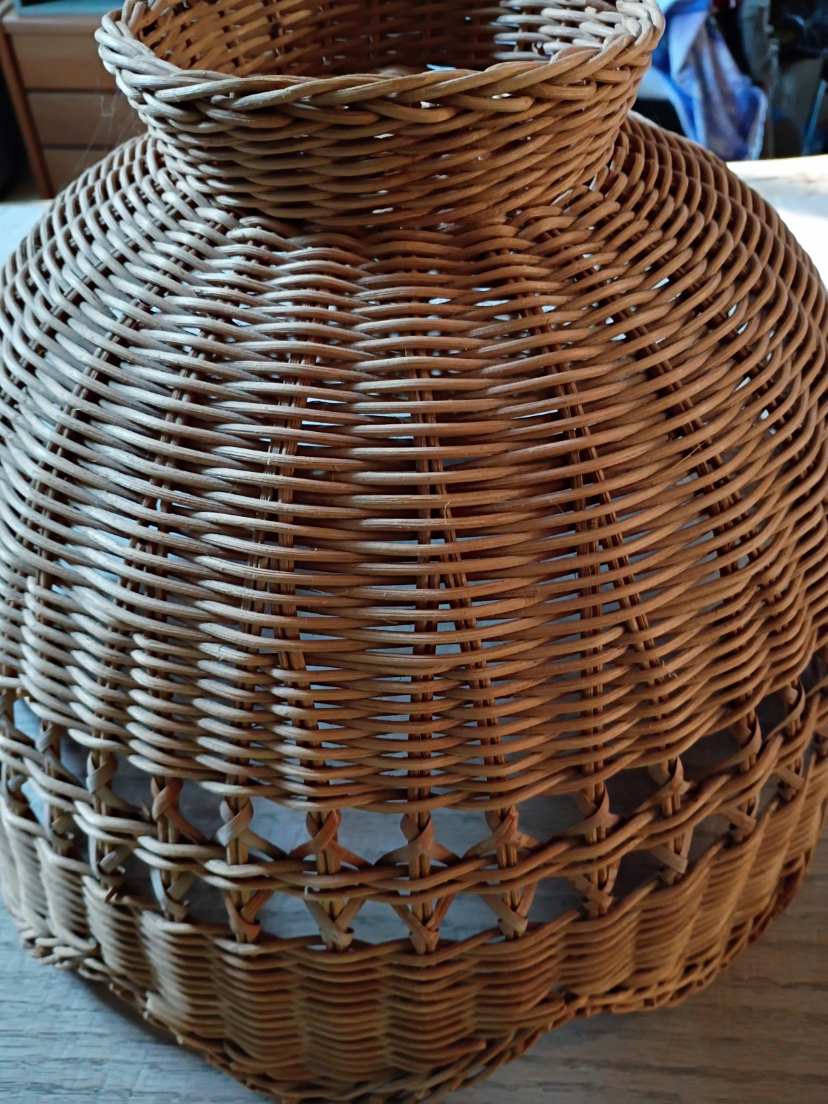 Scalloped Rattan Lamp Shade Canopy Top Boho Style 16”