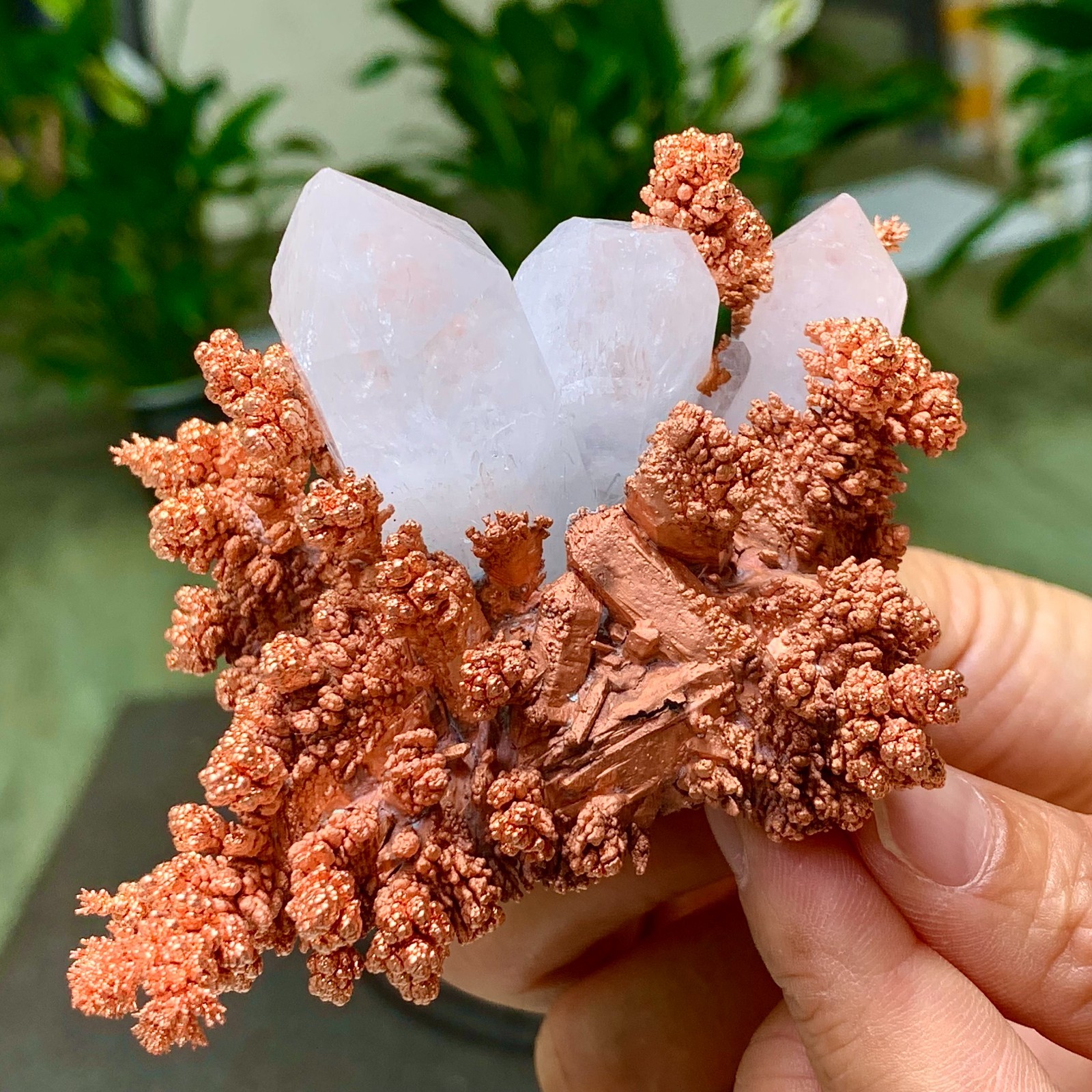 230G Rare iridescent Native Copper with white quartz crystal mineral-symbiosis