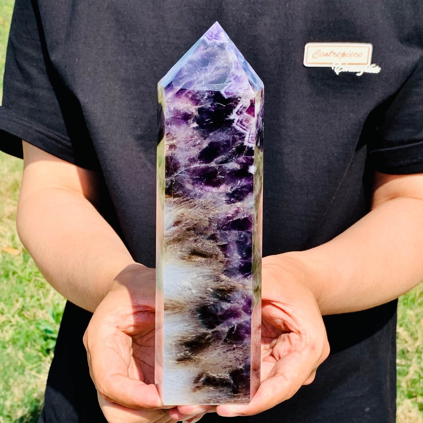 2.68LB Natural Dream Amethyst Quartz Crystal Obelisk Wand Point Healing Stone