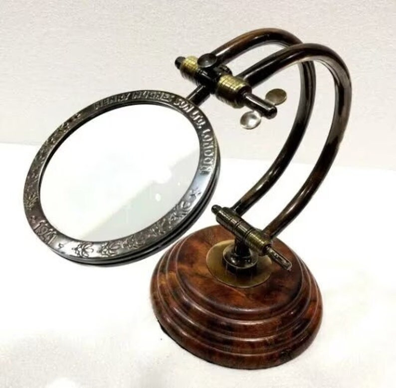 Solid Brass Adjustable Magnifying Glass, Tabletop Reading Magnifier Glass Gift