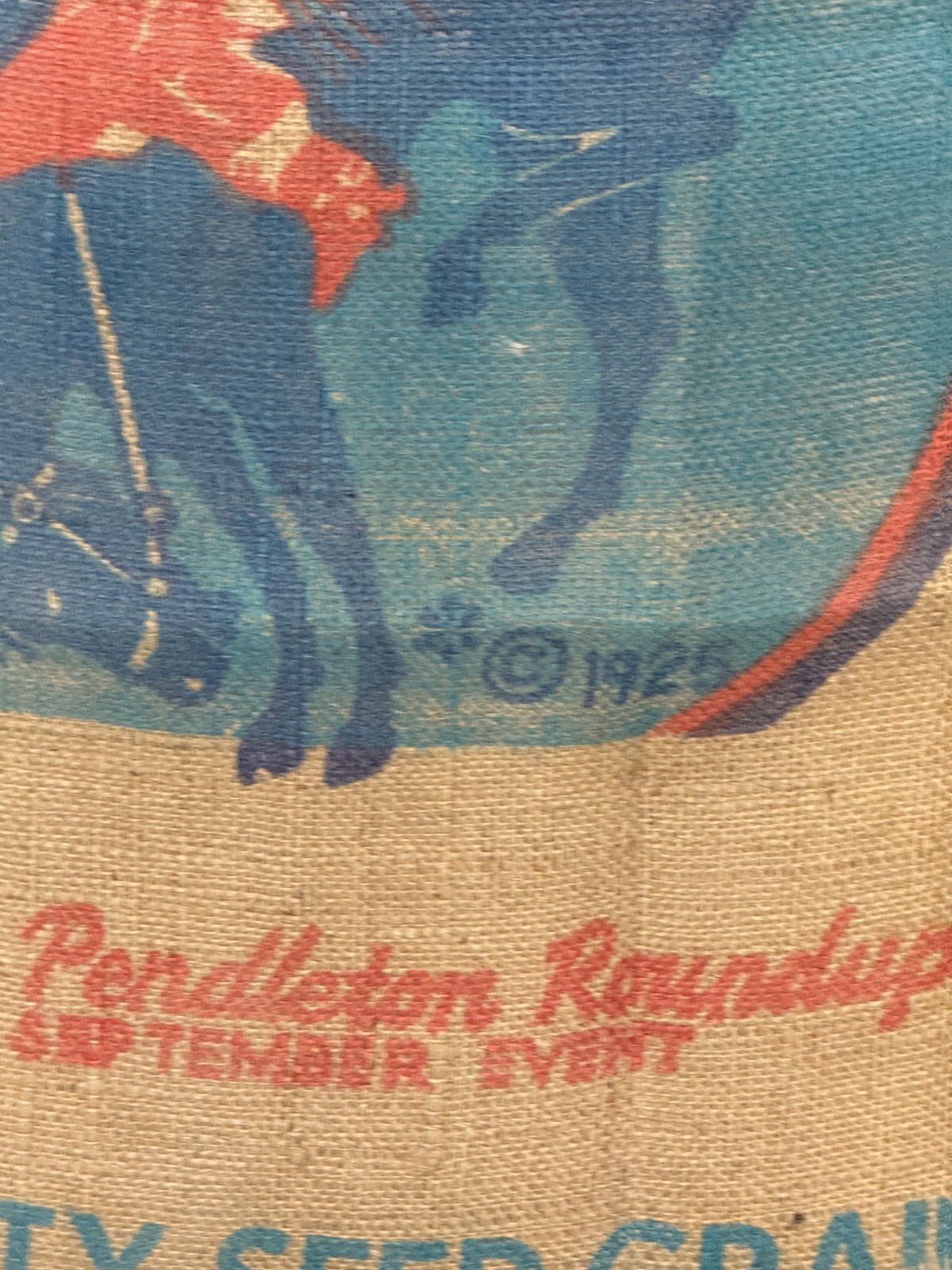 Vintage Pendleton Round-Up “Let Ur Buck” Burlap Bag Front Panel