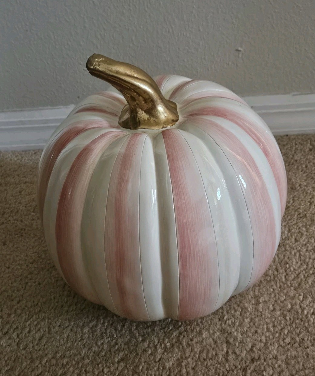MACKENZIE CHILDS FAIRYTALE PINK ROSY CHECK HALLOWEEN THANKSGIVING MEDIUM PUMPKIN