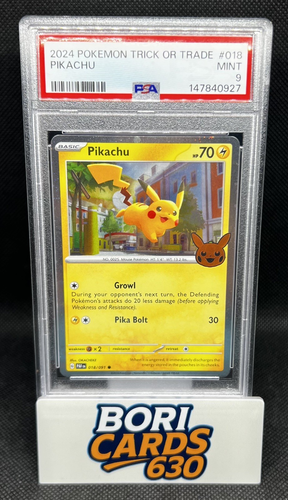 2024 Pikachu – (Cosmos Holo) 018/091 Pokemon Trick or Trade Holo PSA Mint 9