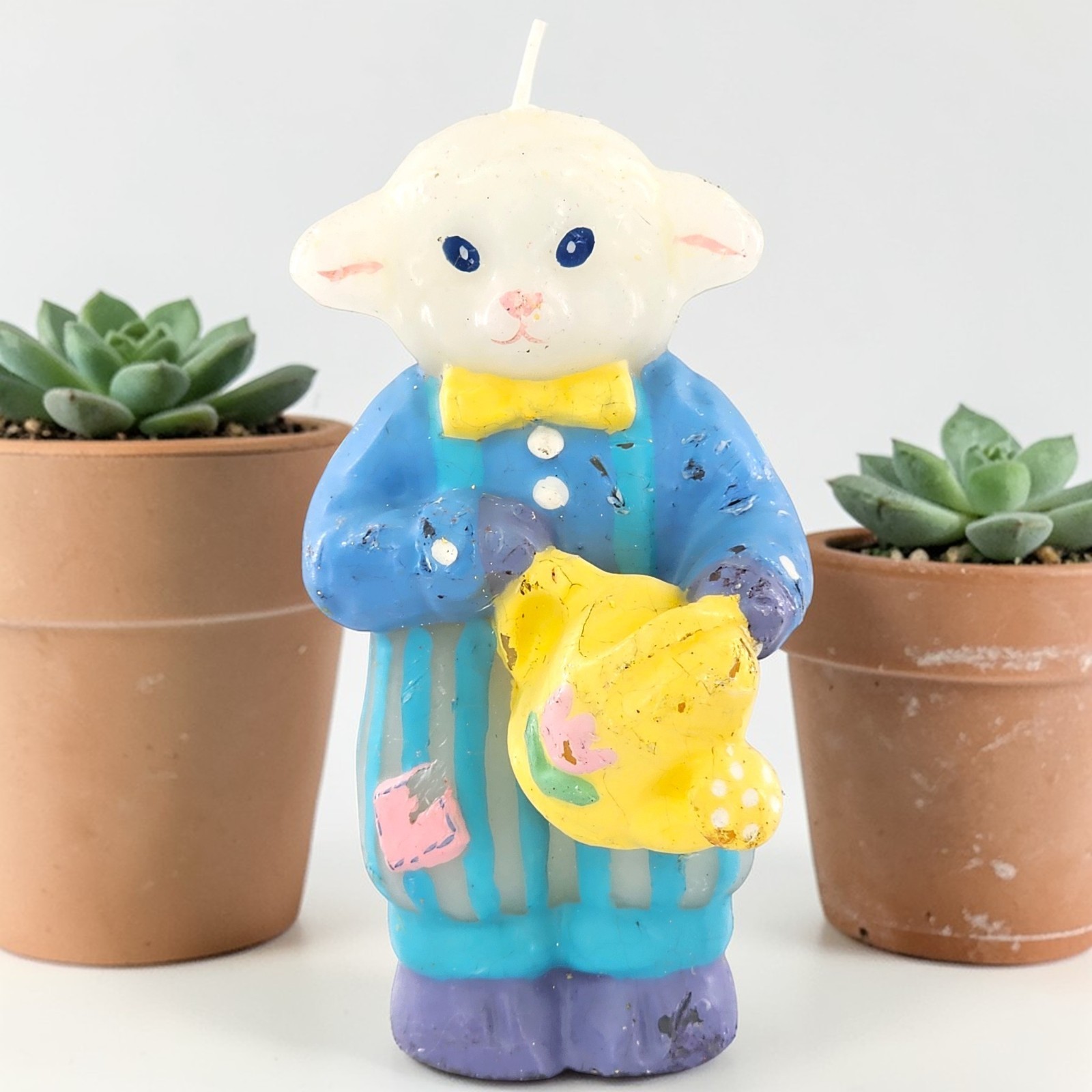 VTG Easter Lamb Candle Spring Gardening Tulip Watering Can Pastel Colors AVON