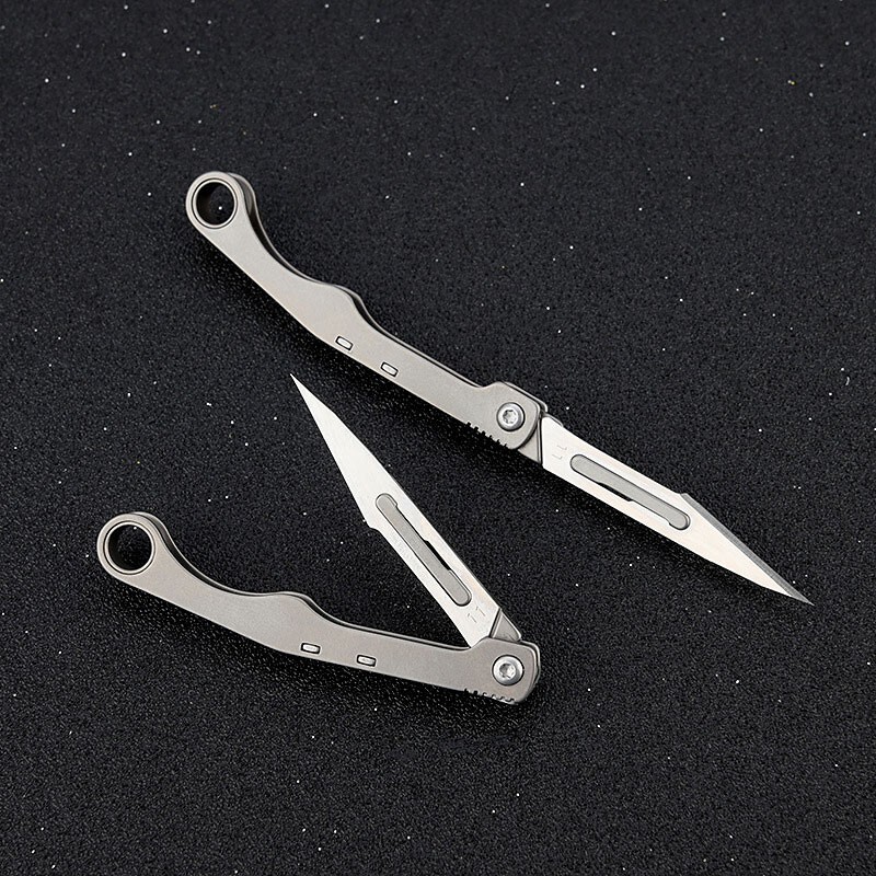Mini Titanium Utility Folding Knife Scalpel Blade Pocket Keychain Outdoor EDC