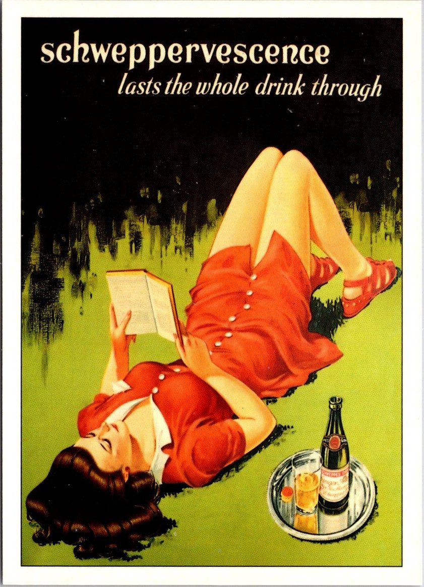 Postcard Schweppervescense Lasts The Whole Drink Through Advertisement Girl