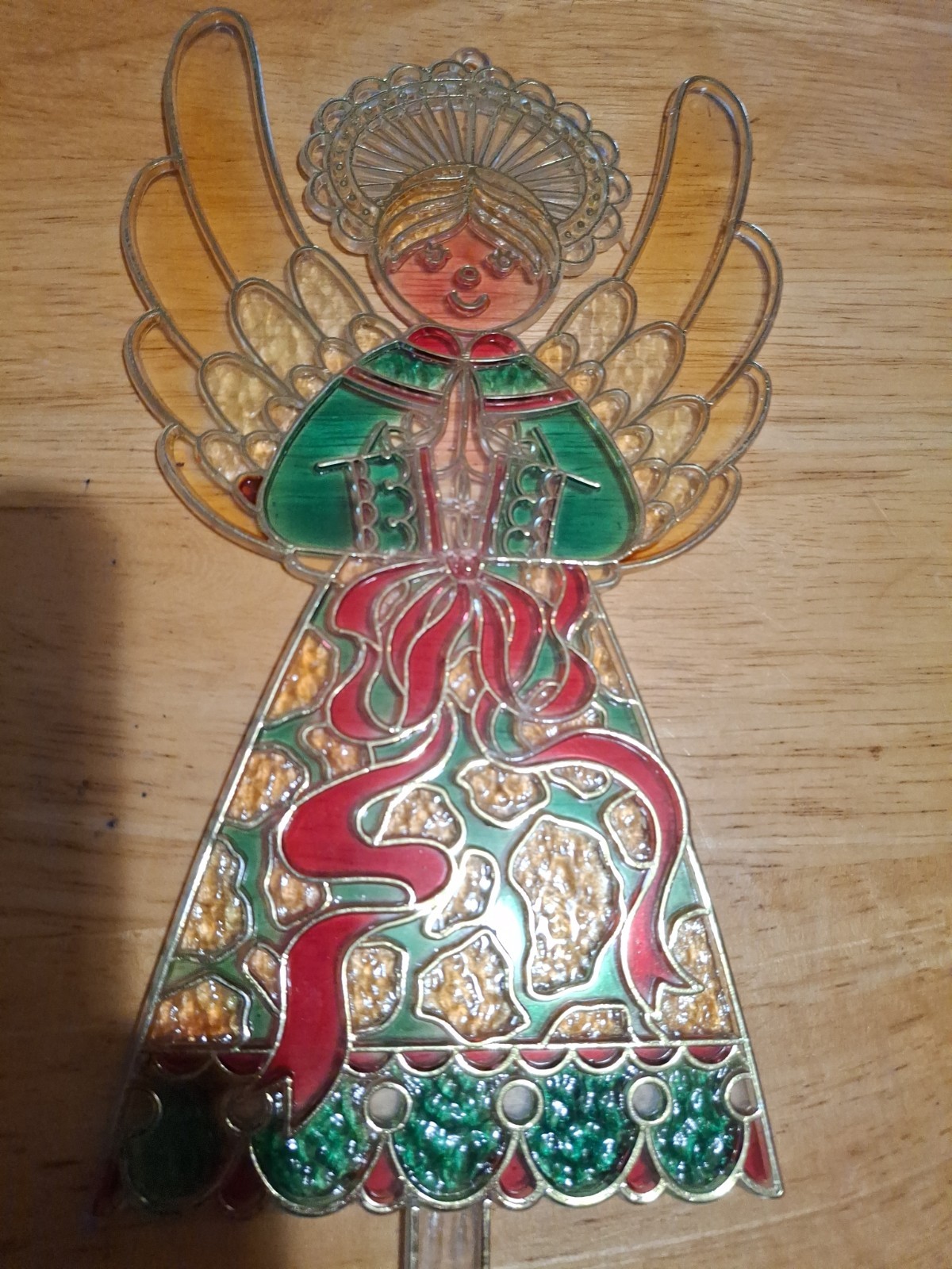 Vintage Plastic Stained Glass Angel Decoration