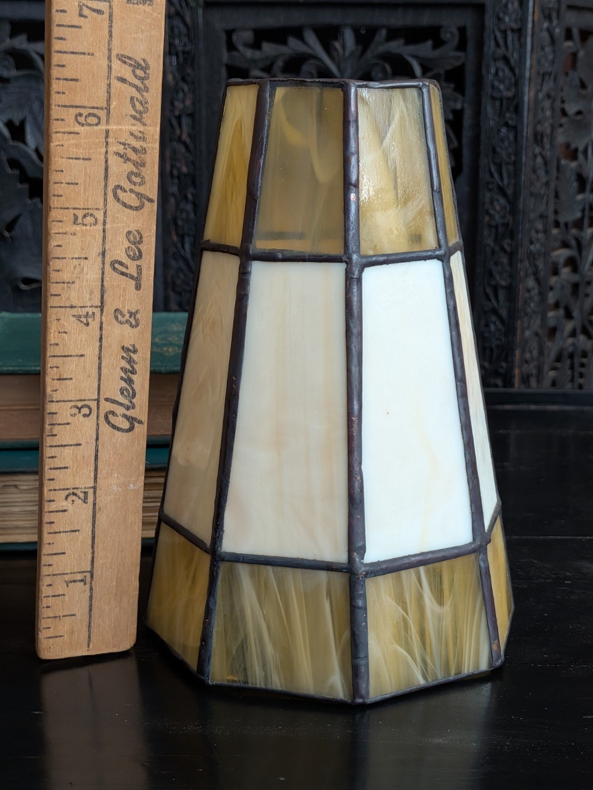Vtg Stained Glass Lamp Shade Arts Crafts Mission Inspired Style Small Accent Siz