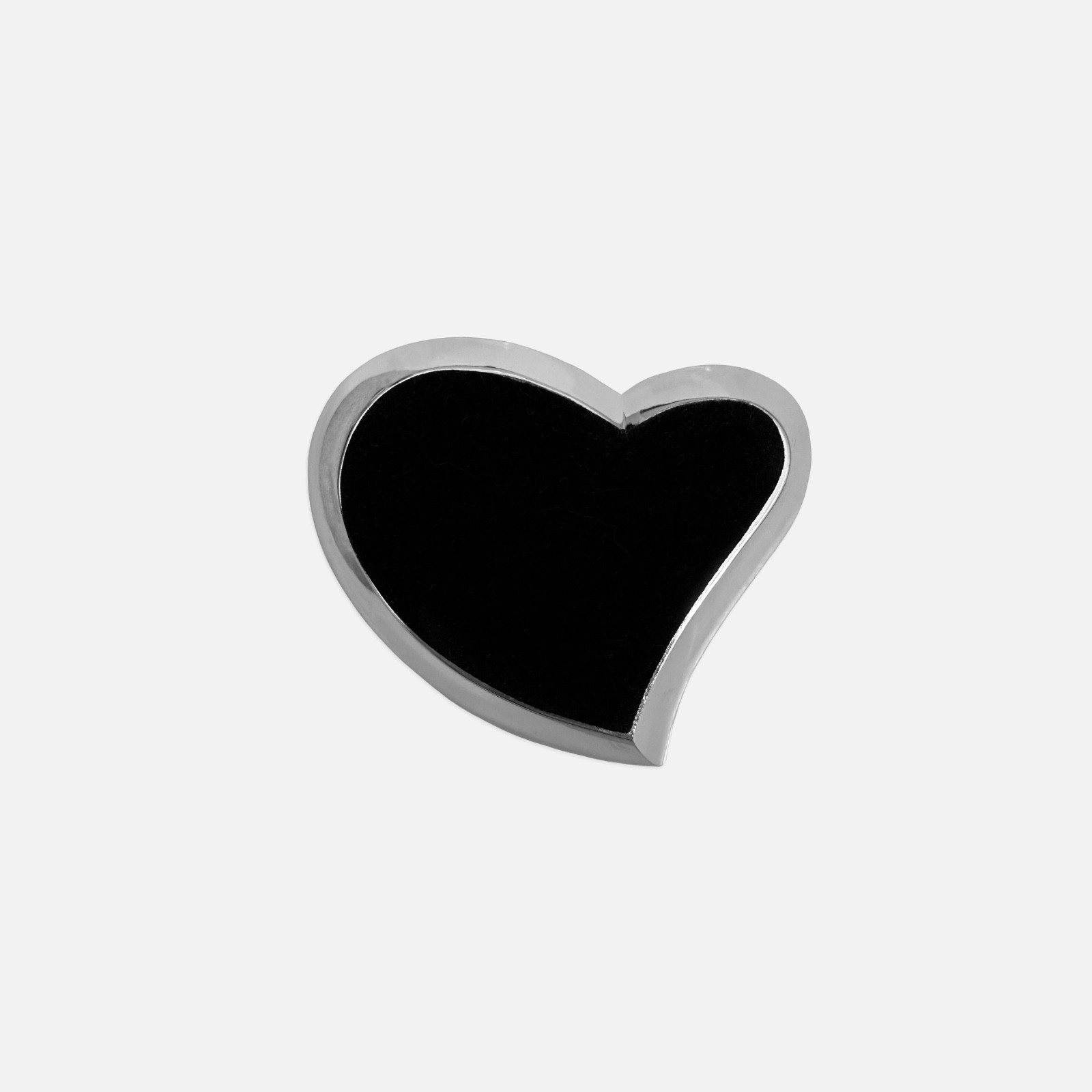 Vintage Silver Chrome Mirror Metal Black Velvet Lined Heart Jewelry Trinket Box