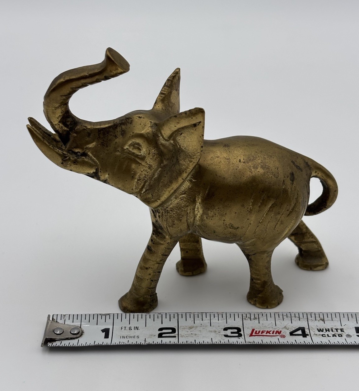 Vintage Solid Brass Elephant Figurine Small Statue Trunk Up, Made in Taiwan, 4”