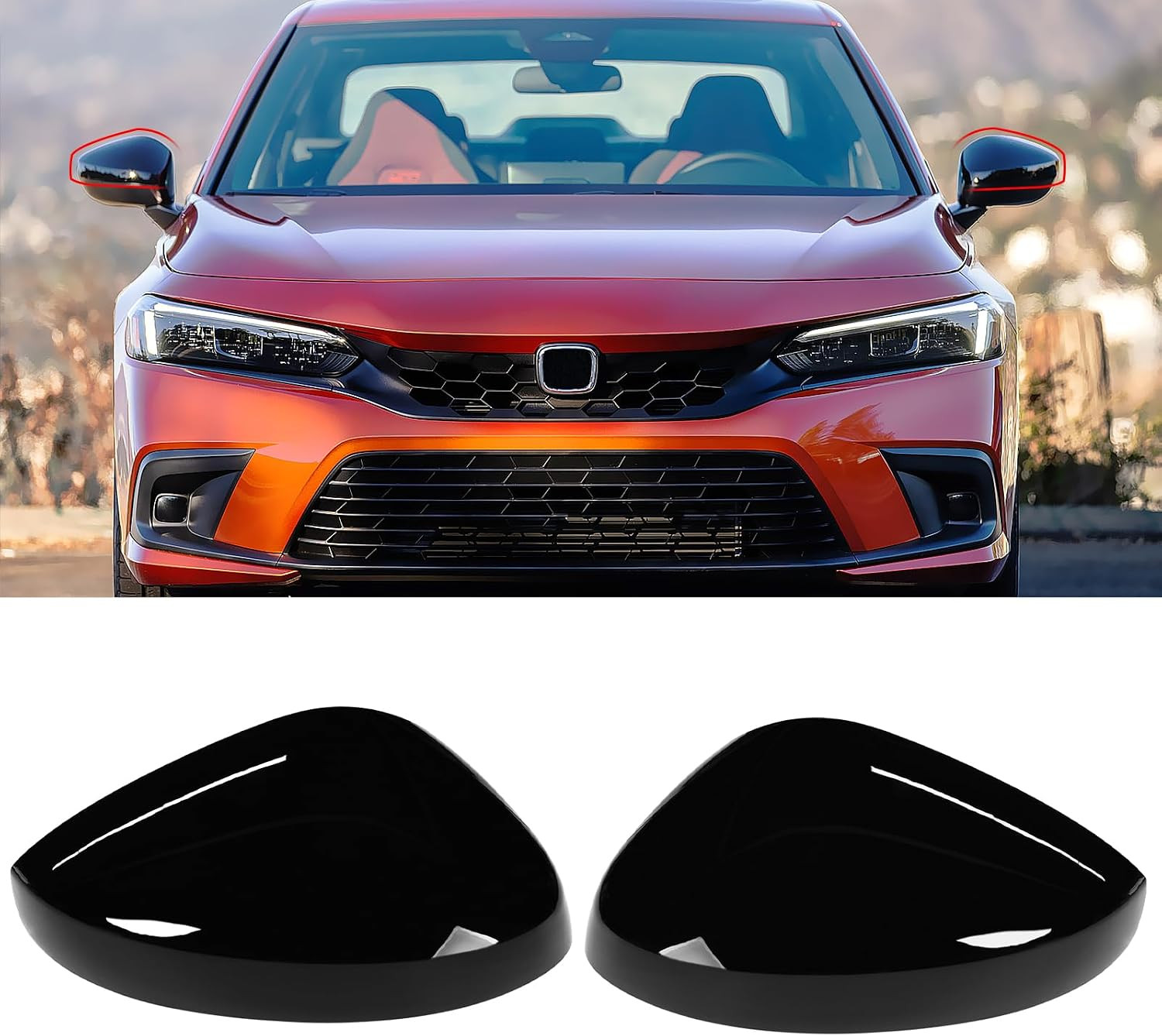 for Honda Civic 2022-2025 LX EX EX-L Si Sedan Sport Mirror Cover | Glossy Black