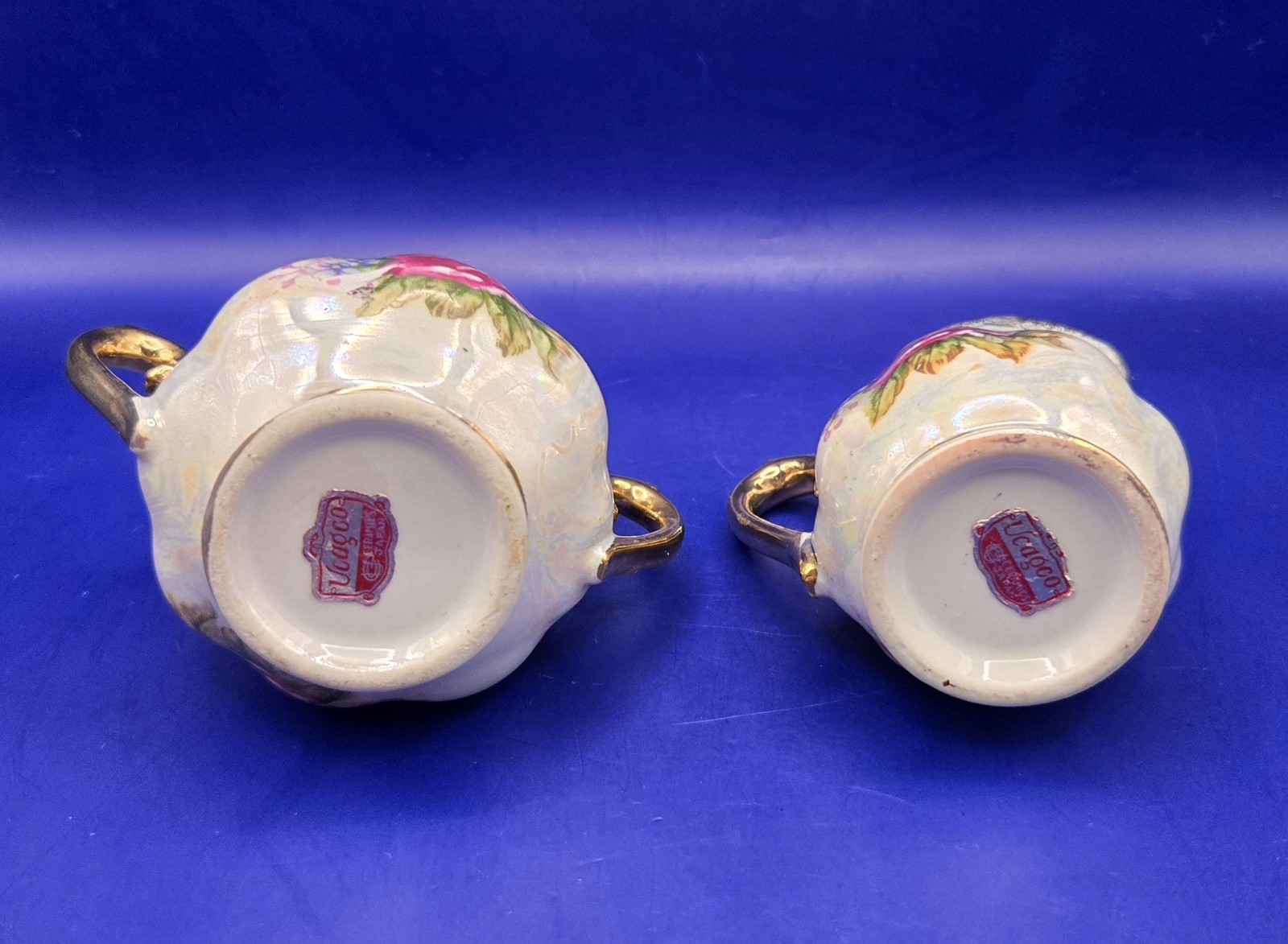 Vtg Ucagco Ceramic Rose Pattern Sugar Bowl w/Lid & Creamer Set ~ Made In Japan🌹