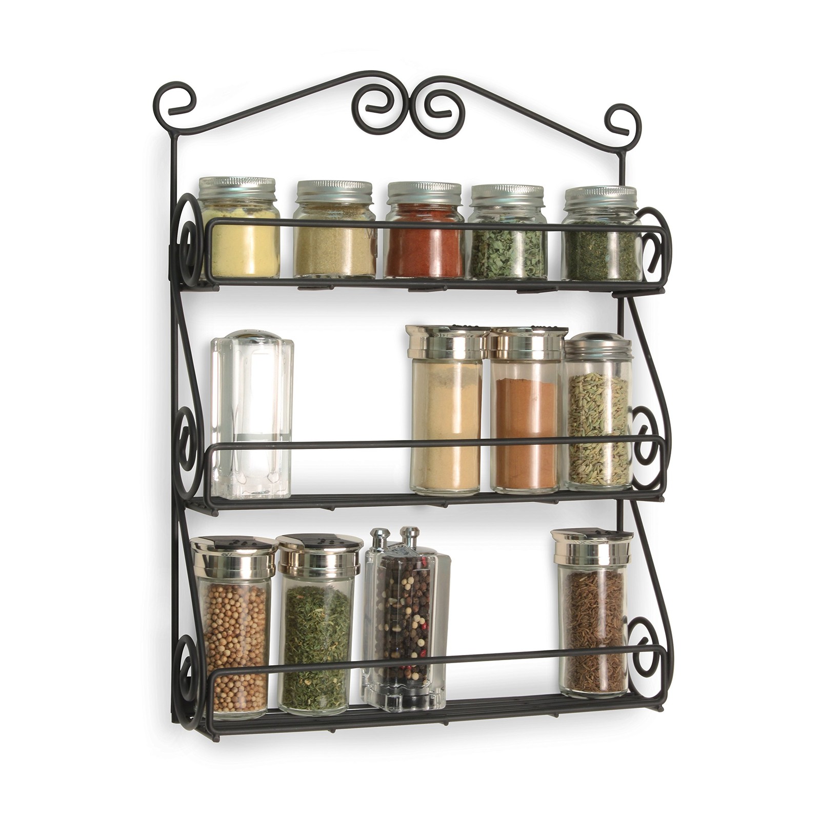 Spectrum Diversified Scroll Wall-Mounted Traditional Spice Rack 3-Tier, Black