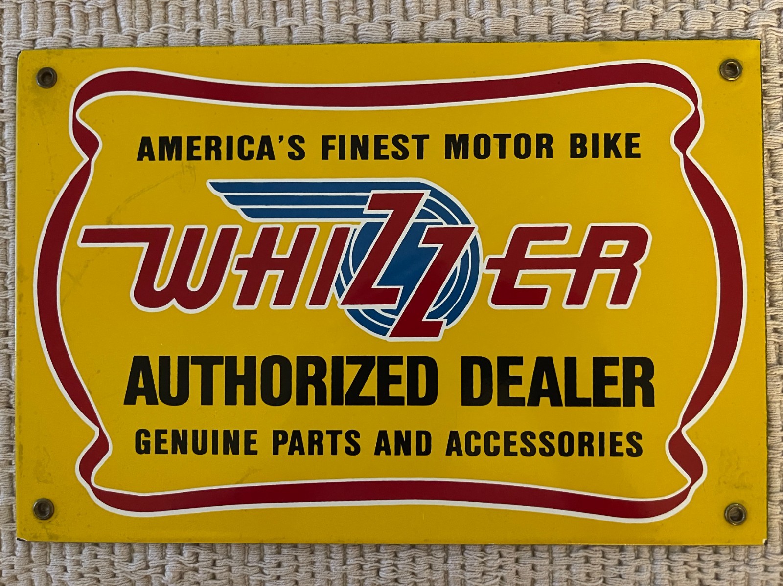 VINTAGE WHIZZER MOTOR BIKE PORCELAIN SIGN AUTHORIZED DEALER SERVICE PARTS GAS