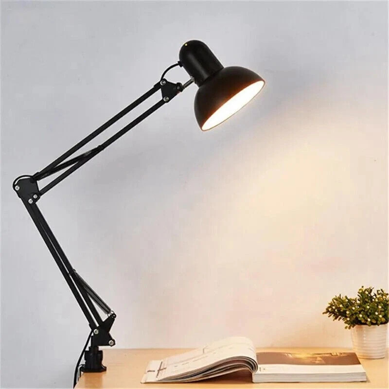 Metal Adjustable Swing Arm Desk Lamp, Eye-Caring Study Desk Lamps Black