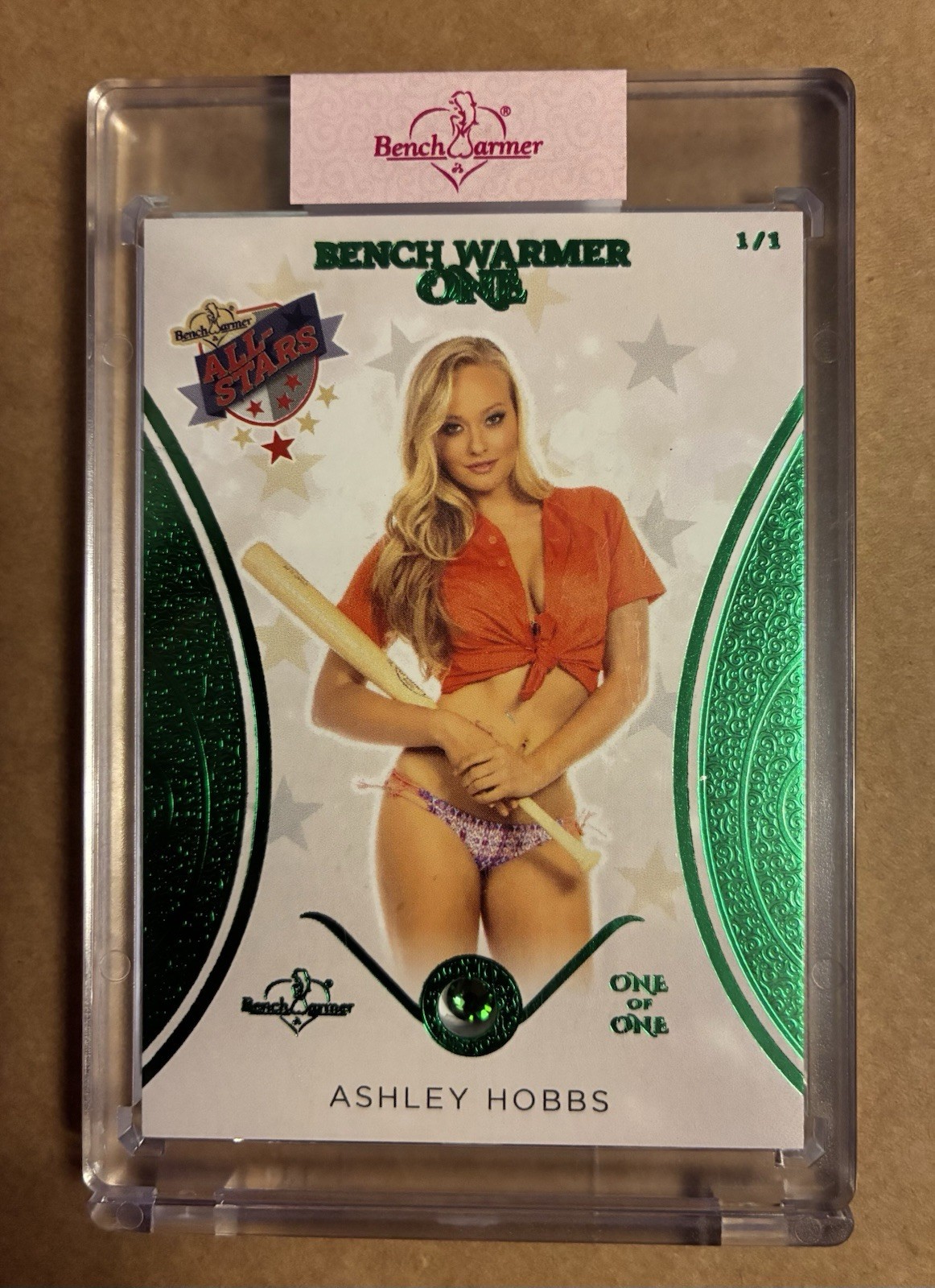 Bench Warmer One of One Ashley Hobbs Encased Green Gem Card 1/1