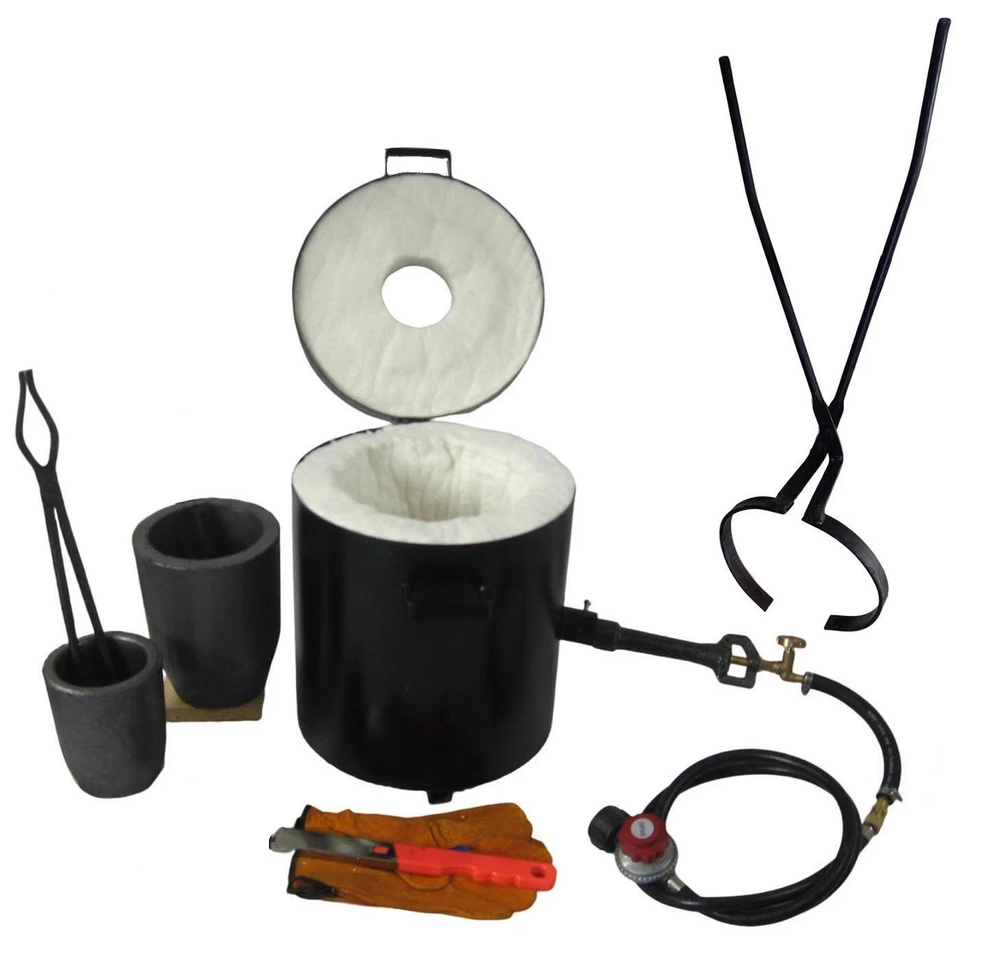 16 KG Gas Metal Melting Furnace with 2 Crucibles and 2 in 1 Tong Casting Tool