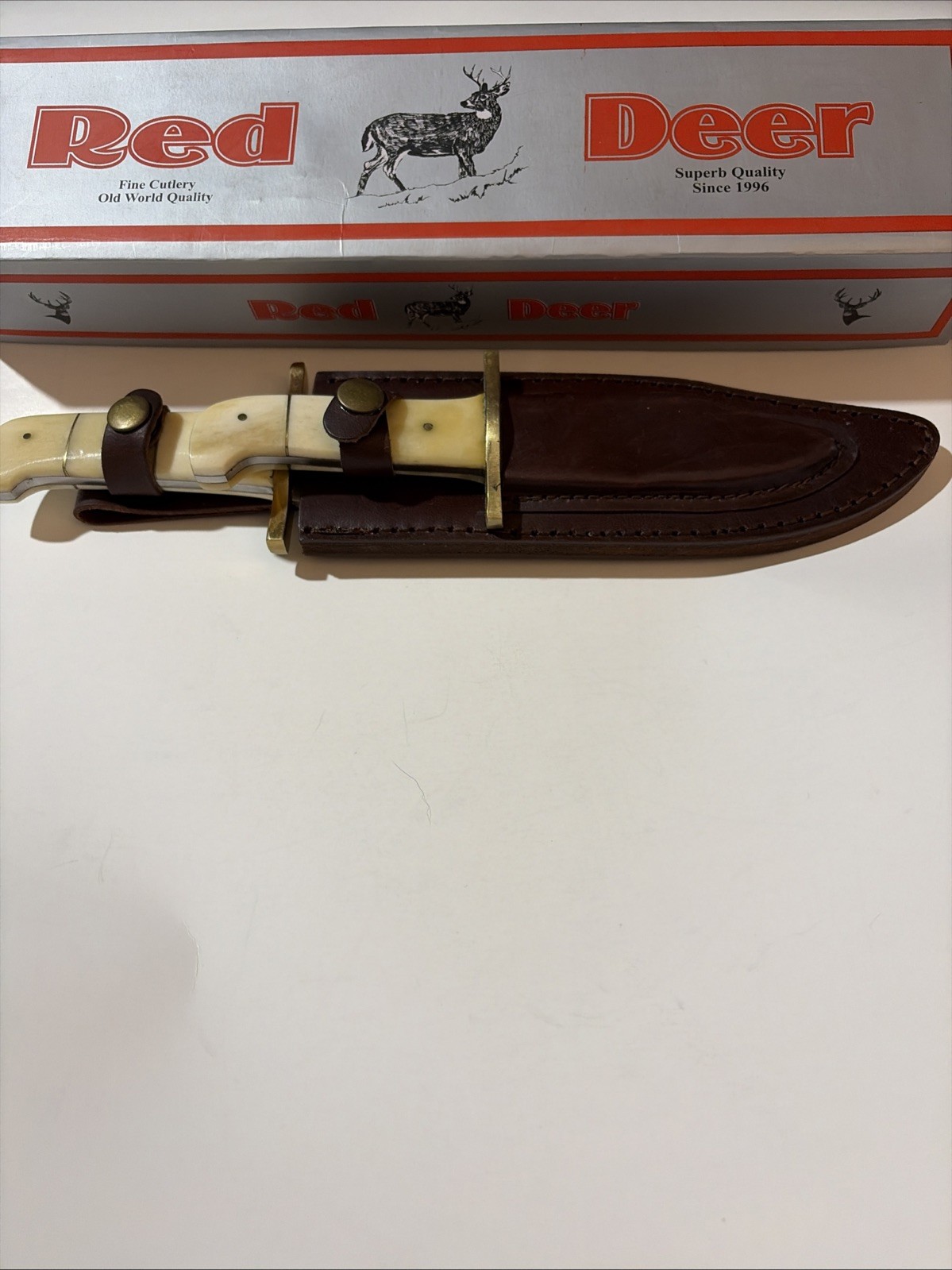 Red Deer Knife Bone Handles 440C Stainless Steel 2 Knife Set Up New In Box