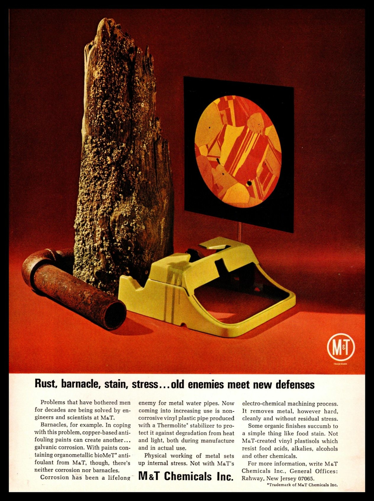 1966 M&T Chemicals Inc. Rahway New Jersey bioMeT Prevents Corrosion Print Ad